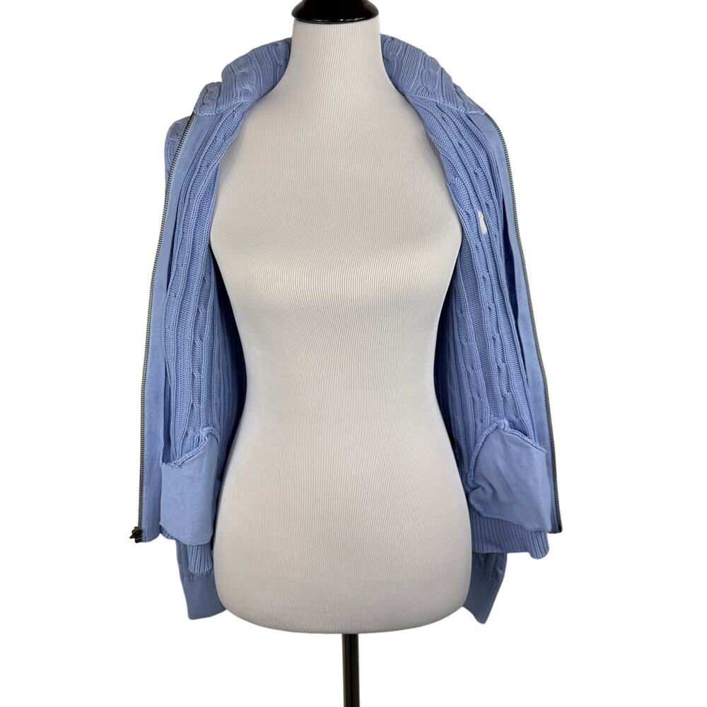 Ralph Lauren Light Blue Cable Knit Cardigan White Pony Y2K 100% Cotton - Picture 6 of 11
